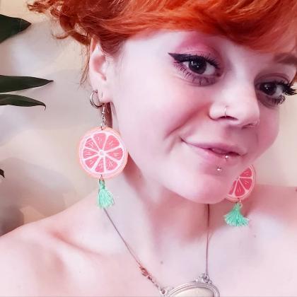 Grapefruit earrings , fruit earring..